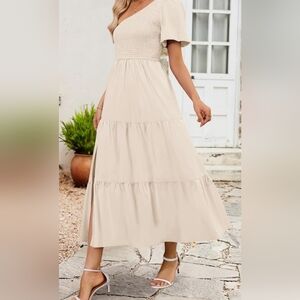 Chic One Shoulder Cream Dress C230